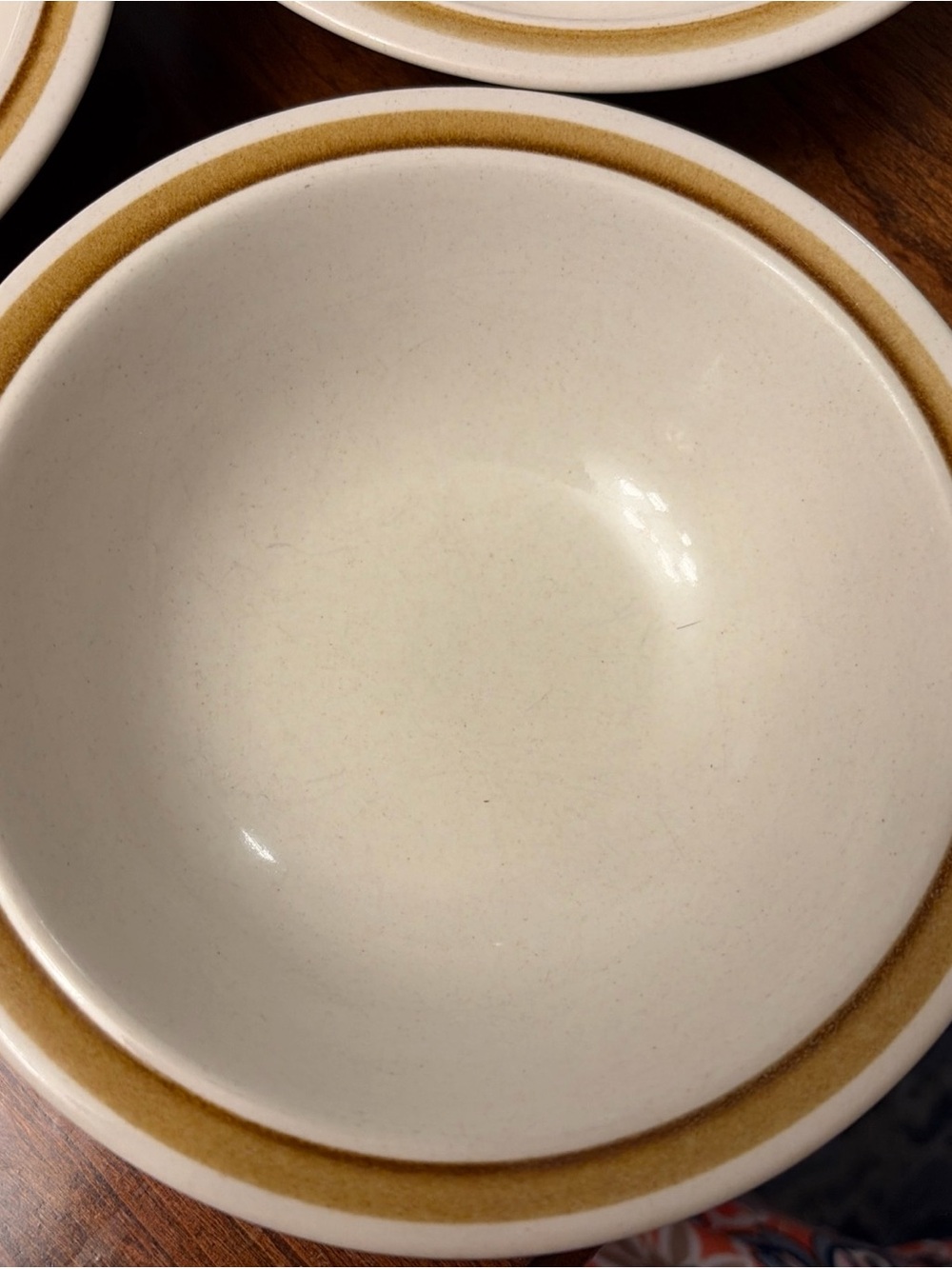 Stoneware Cereal Bowls with Golden Tan Rim - Set of 4 - Picture 2 of 6